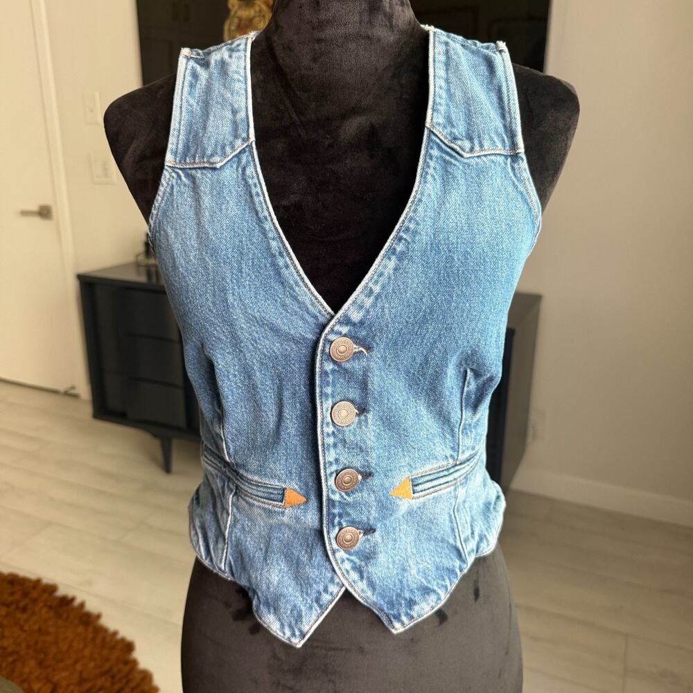 Ralph Lauren Polo Country Women's Size 2 Denim V Neck Vest 100% Cotton Western